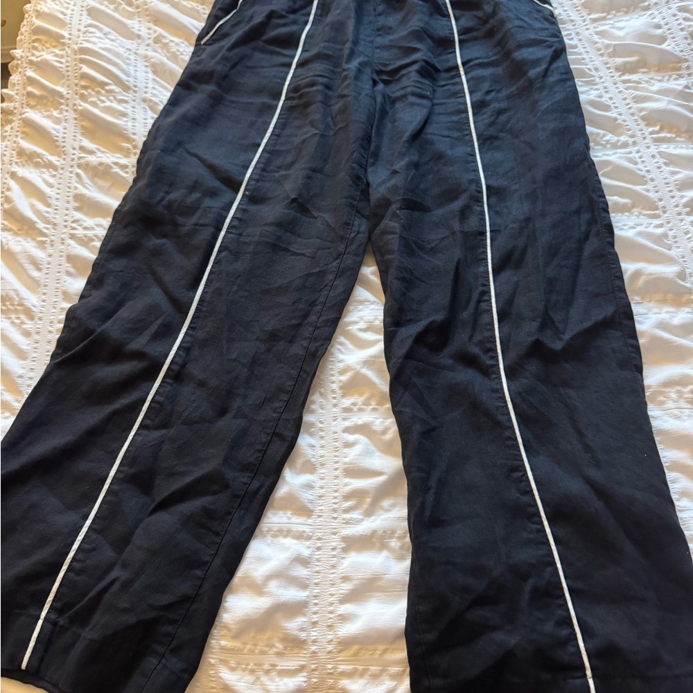 Women’s Black Pants, white stripe, wide leg